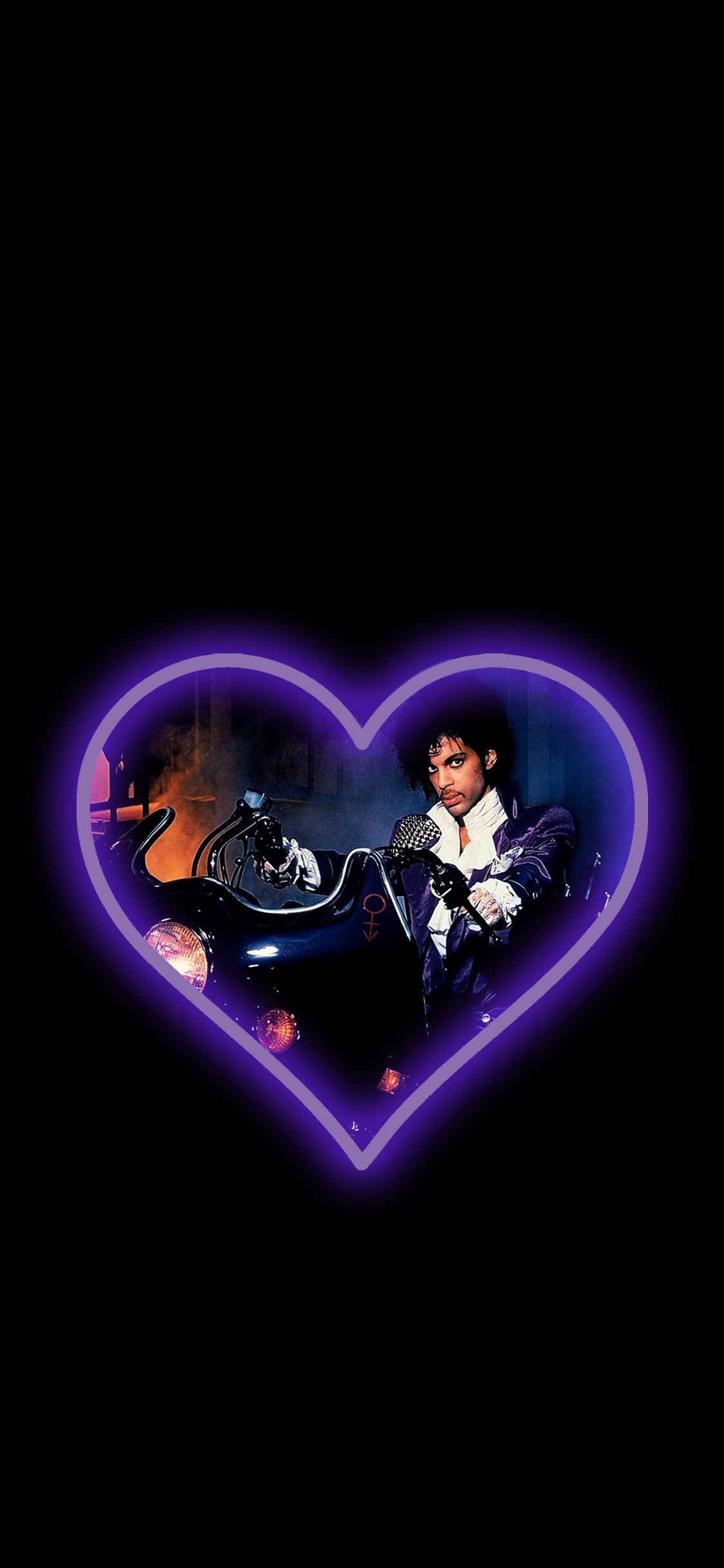 phone wallpaper displaying prince // purple rain (neon glow)