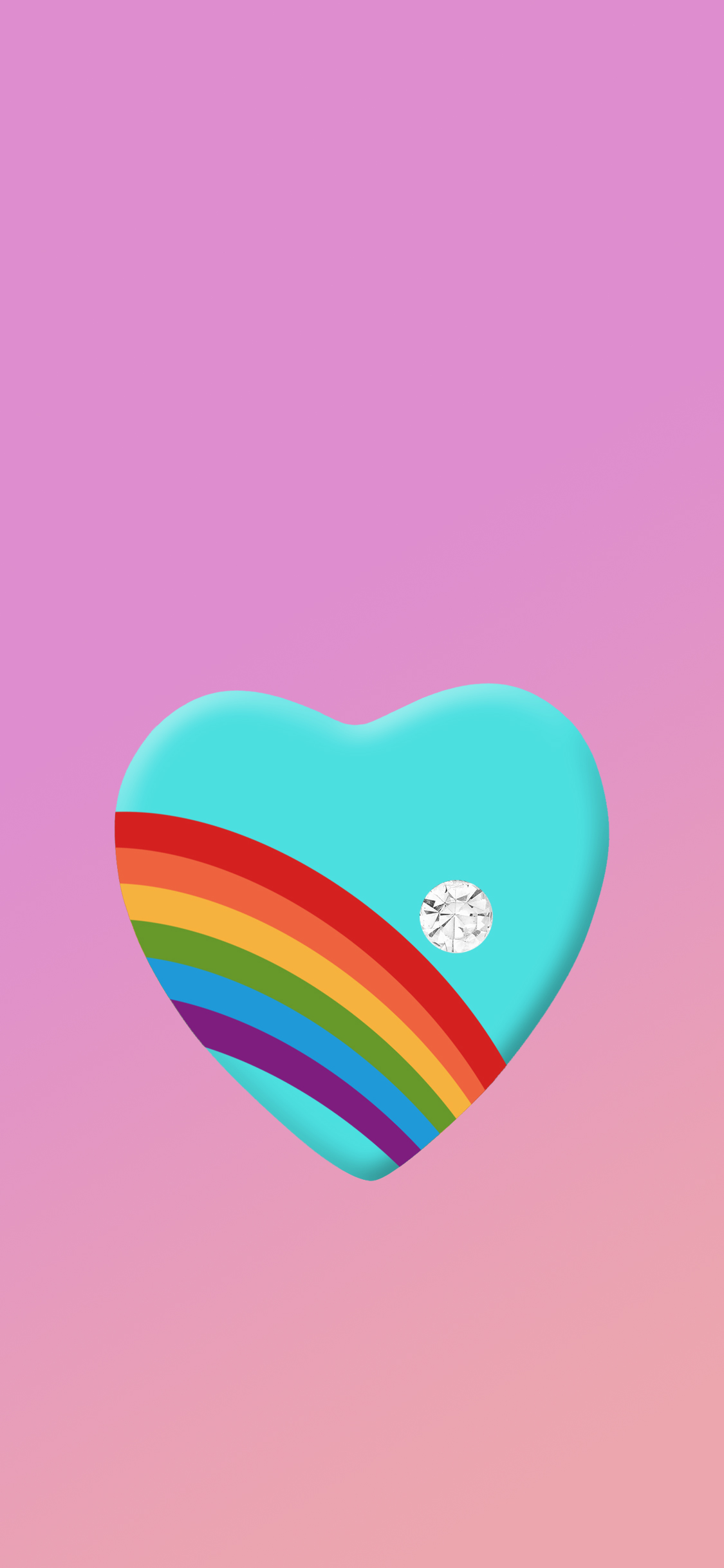phone wallpaper displaying vintage 80s rainbow heart (teal)