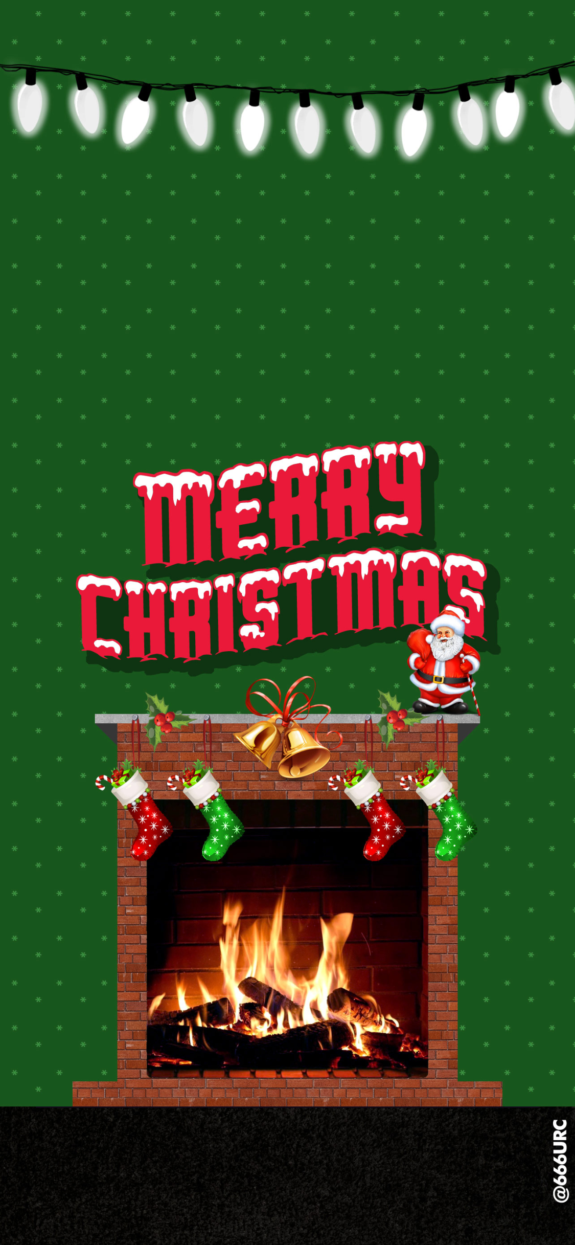 phone wallpaper displaying christmas fireplace