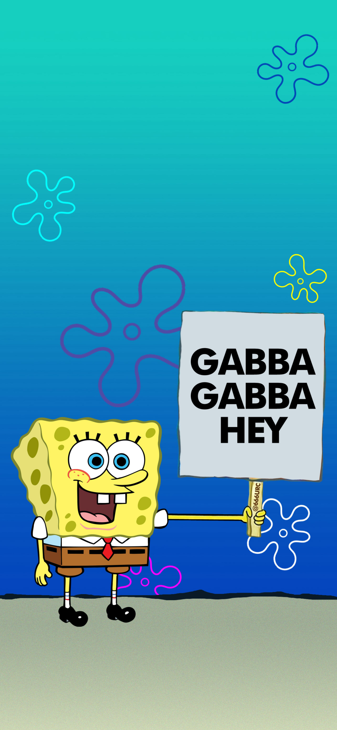 phone wallpaper displaying spongebob sign // gabba gabba hey